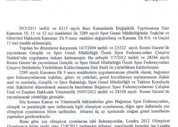 Federasyon Başkanlığı Seçimleri ile İlgili Genelge